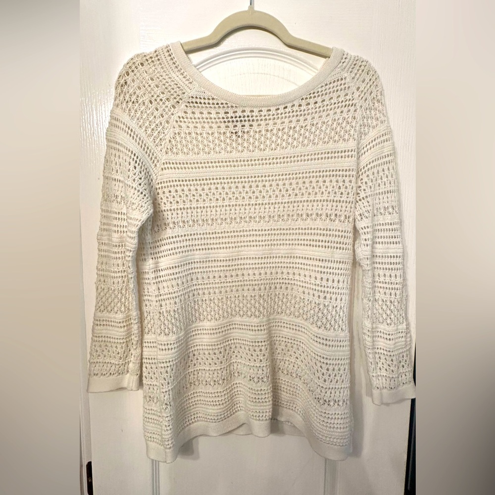 Loft Open Waffle Knit White Sweater